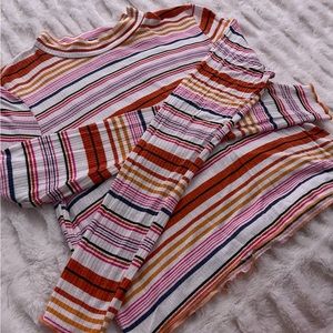 Long sleeve cropped turtleneck tee in warm color stripes